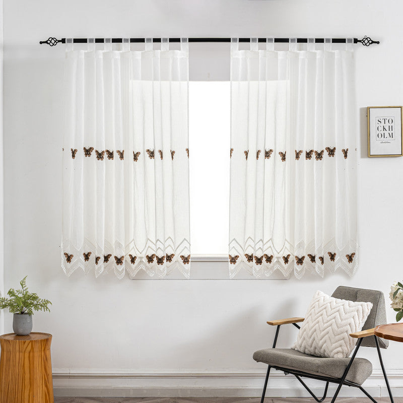 Cortina Tule Bordada com Borboletas Castanhas-um par - BOD HOME