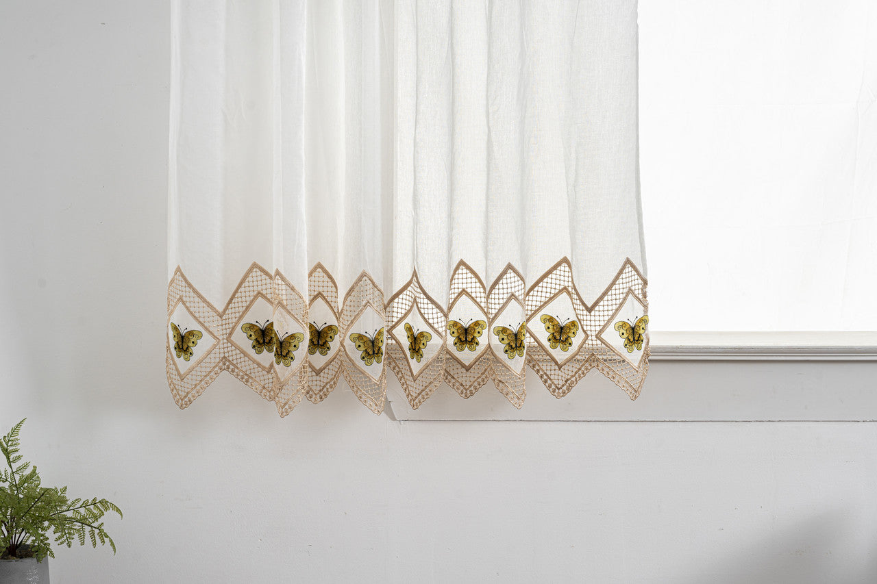 Cortina Tule Bordada com Borboletas Douradas-um par - BOD HOME