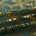 Cortina Translúcida Com Estampado de Folhas Douradas-Verde Elegante- BOD HOME