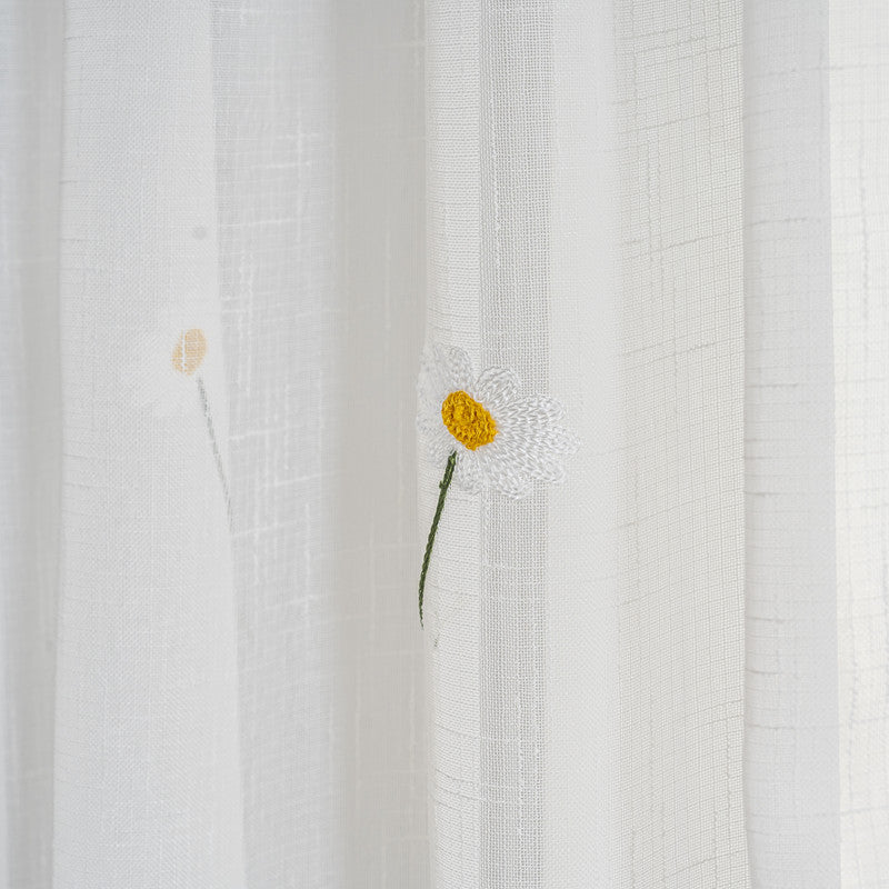 Cortina Tule Bordada com Margaridas-um par - BOD HOME