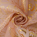 Cortina Translúcida Com Estampado de Folhas Douradas-Rosa- BOD HOME