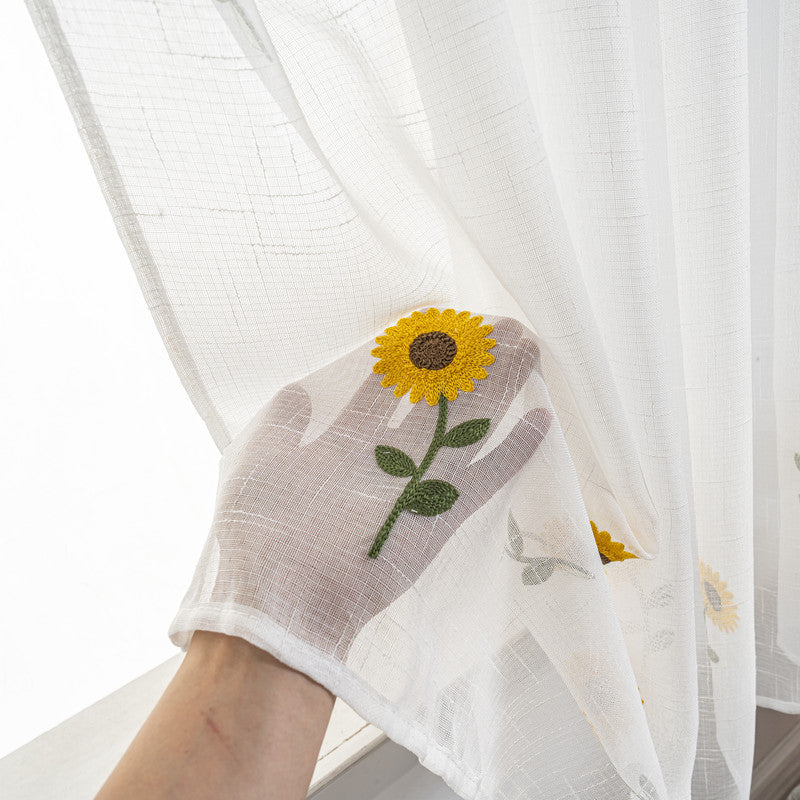 Cortina Tule Bordada com Girassóis-um par- BOD HOME