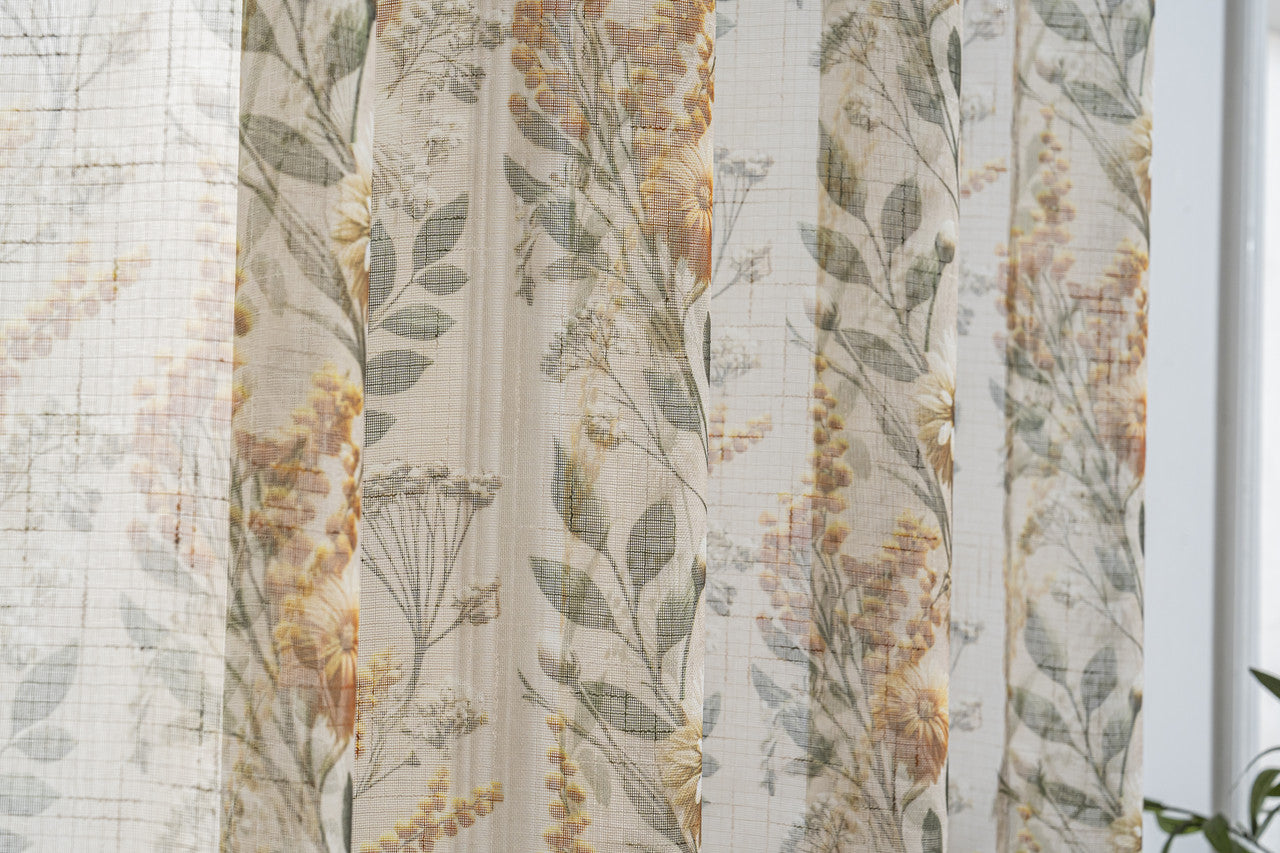 Cortina de Linho com Estampa Floral Amarela 140*260cm-Individual - BOD HOME