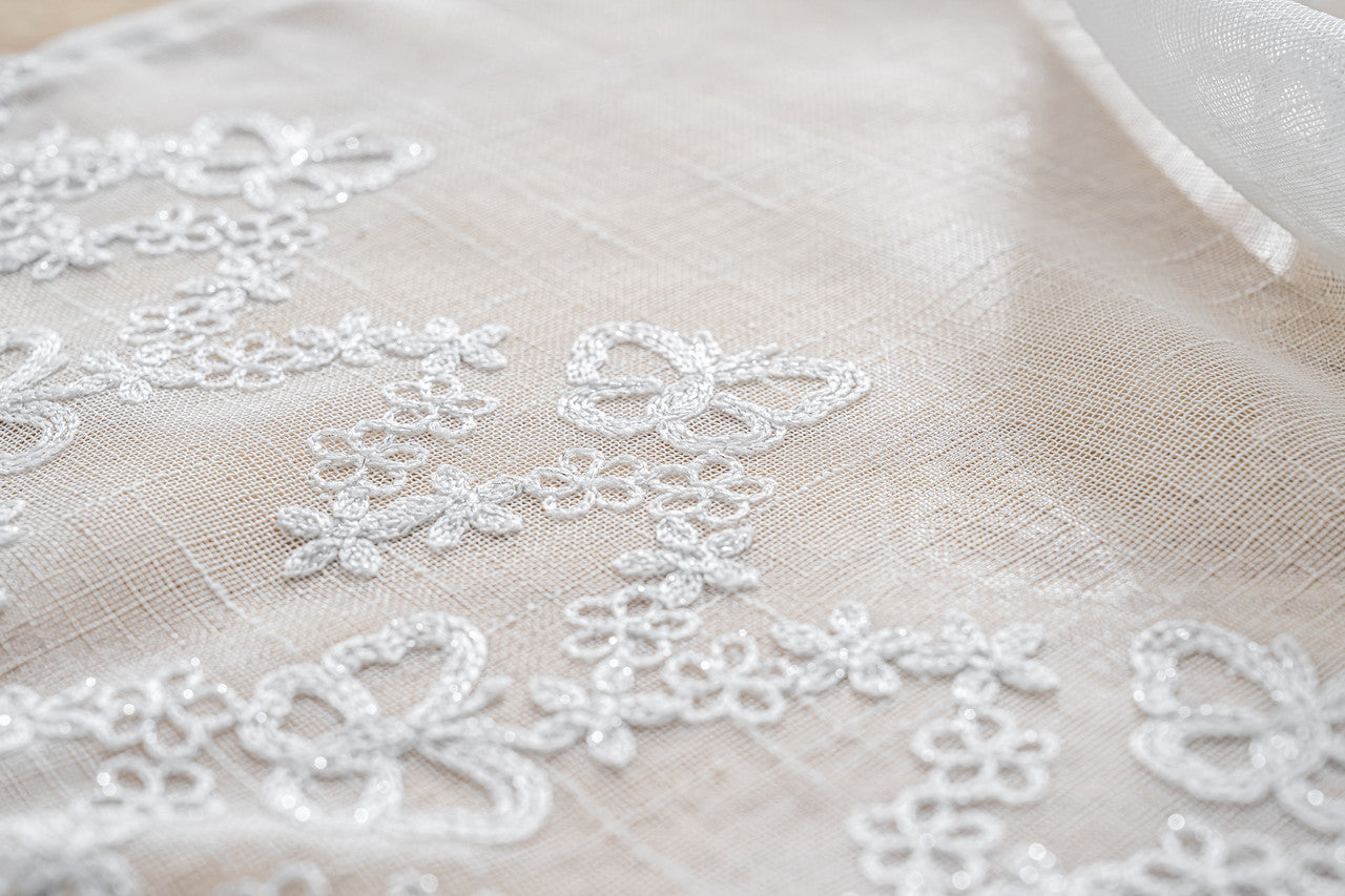 Cortina Tule Bordada com Borboletas Brancas-um par - BOD HOME