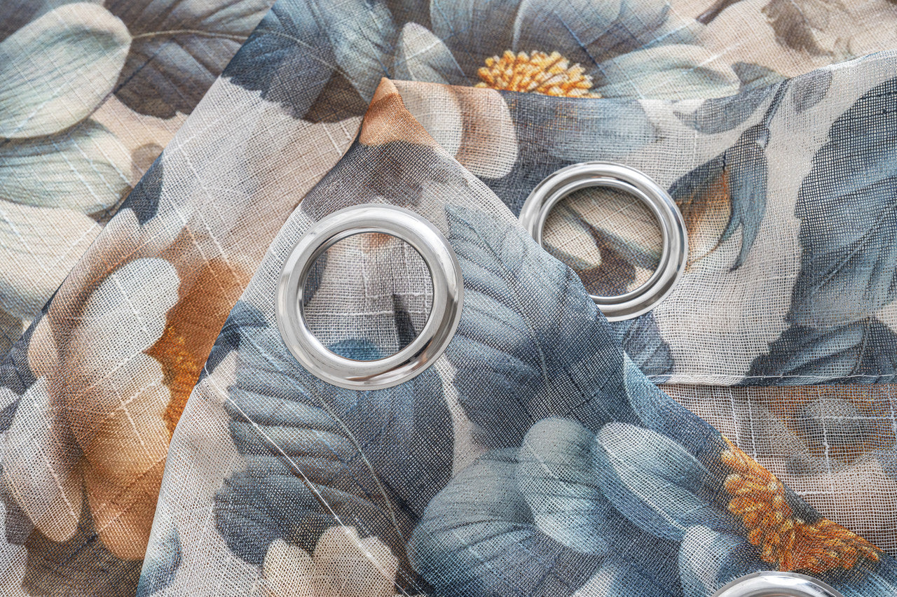 Cortina de Linho com Estampa Floral Azul 140*260cm-Individual - BOD HOME