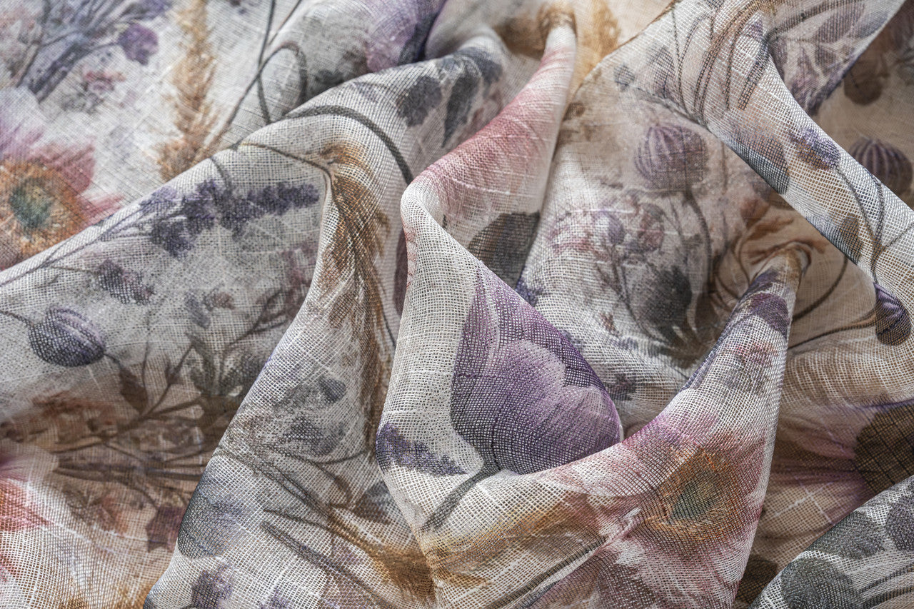 Cortina de Linho com Estampa Floral Roxo 140*260cm-Individual - BOD HOME