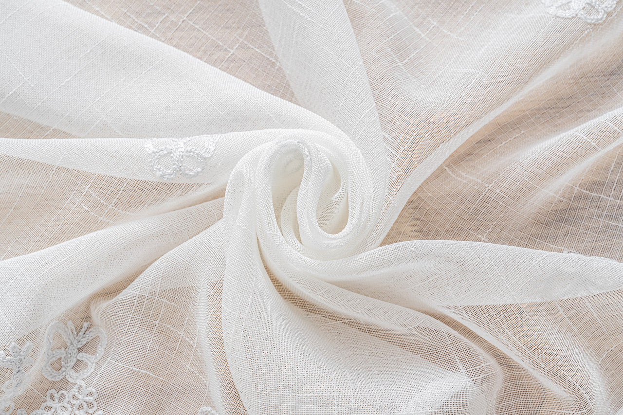 Cortina Tule Bordada com Borboletas Brancas-um par - BOD HOME