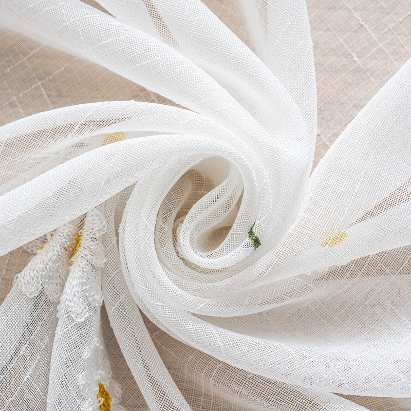 Cortina Tule Bordada com Margaridas-um par - BOD HOME