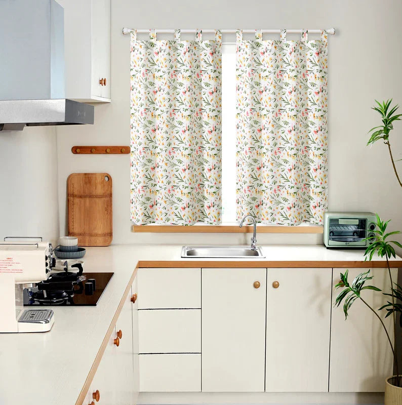 Cortina de Cozinha com Estampa de Flores de Primavera Individual - BOD HOME