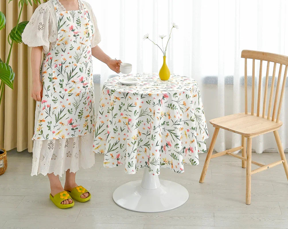 TOALHA DE MESA ANTI-NÓDOA COM ESTAMPA DE FLORES DE PRIMAVERA REDONDA