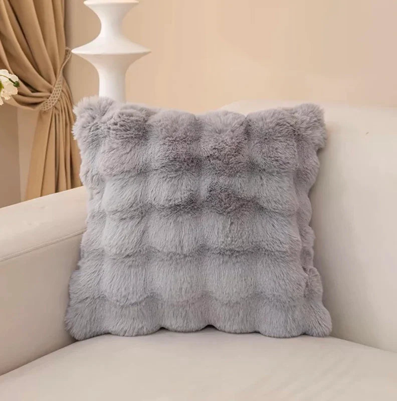 Capa de Almofada de Pêlo Longo Suave com Design Xadrez Cinzo 45x45cm - BOD HOME