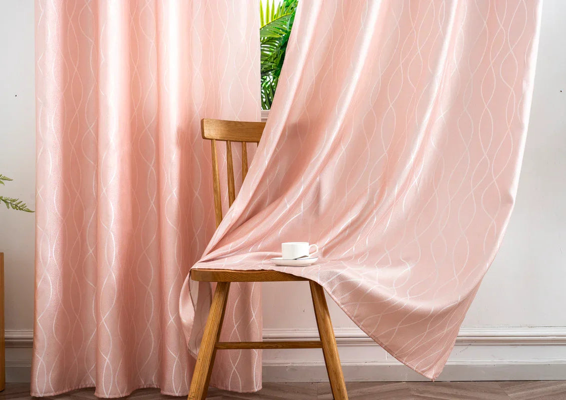 Cortina Jacquard Brilhante Cor de Rosa com Design de Ondas 140x260cm-Individual - BOD HOME
