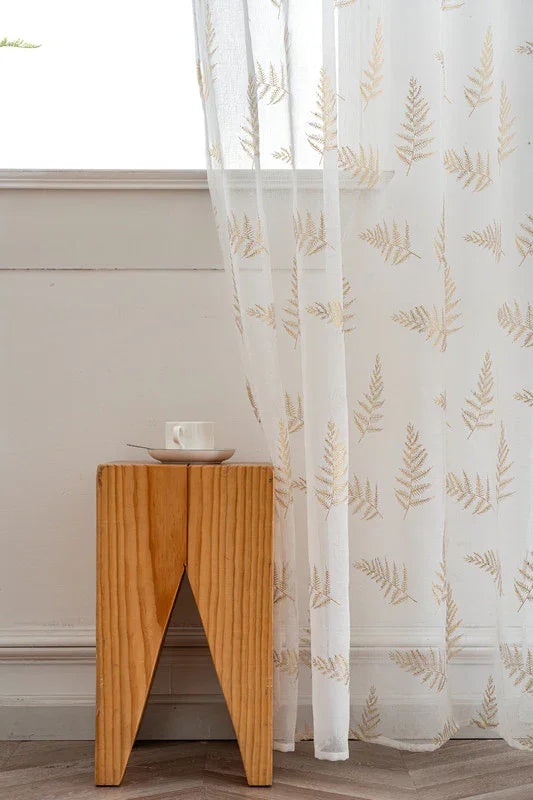 Cortina Estampada 3D Dourada Folhas Elegantes Branca 140x260CM-Individual - BOD HOME