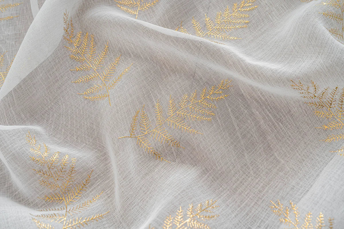 Cortina Estampada 3D Dourada Folhas Elegantes Branca 140x260CM-Individual - BOD HOME