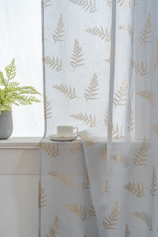 Cortina Estampada 3D Dourada Folhas Elegantes Azul 140x260CM-Individual - BOD HOME