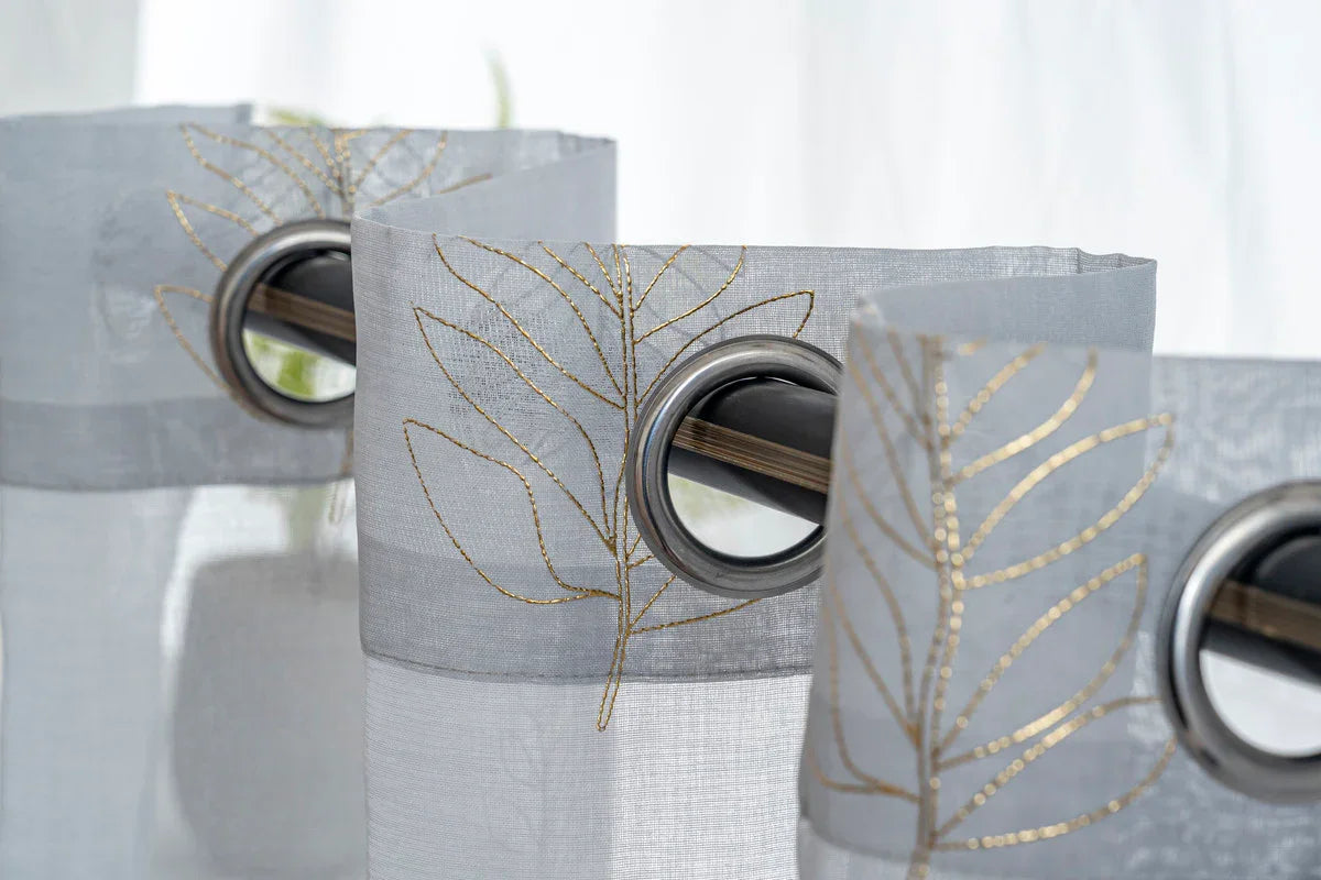 Cortina Estampada 3D Dourada Folhas Simples Azul 140x260CM-Individual - BOD HOME
