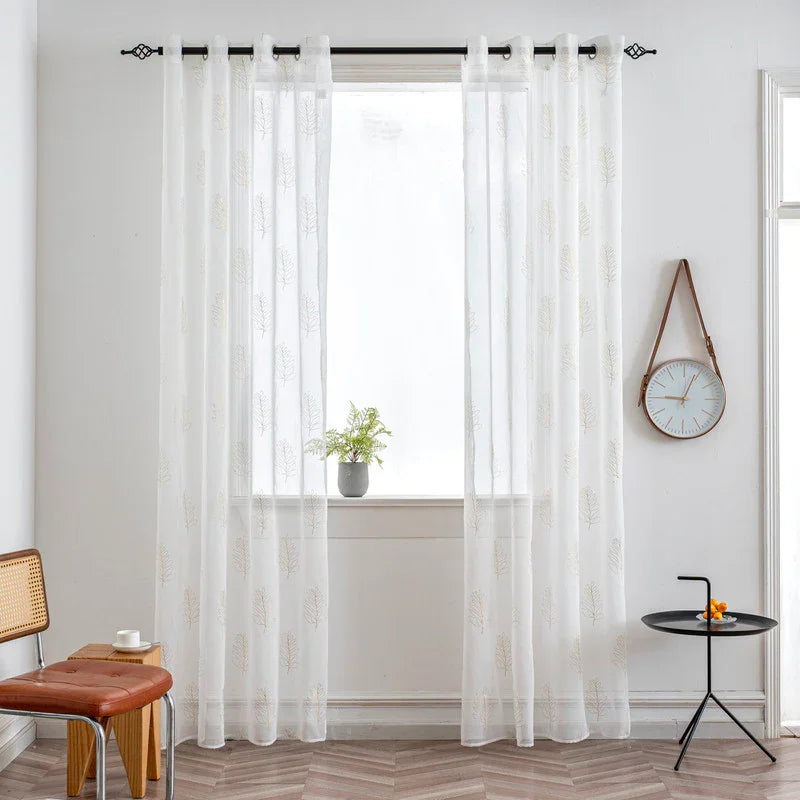 Cortina Estampada 3D Dourada Folhas Simples Branca 140x260CM-Individual - BOD HOME