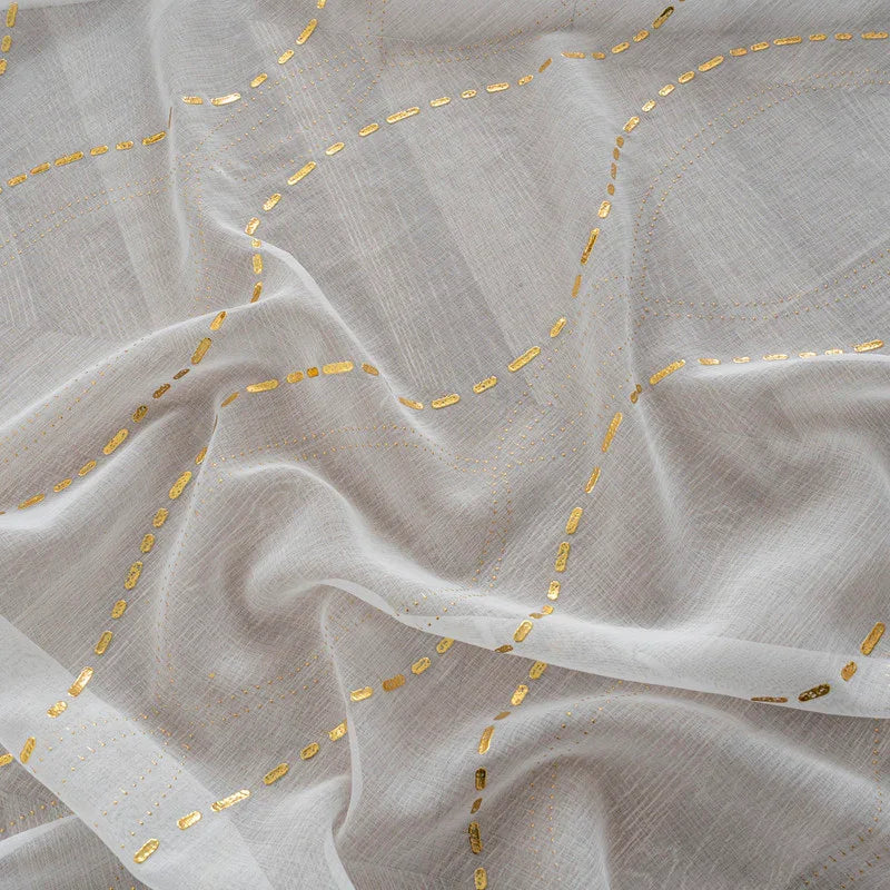 Cortina Estampada 3D Dourada-Linha Ondulada Branca 140x260CM-Individual - BOD HOME