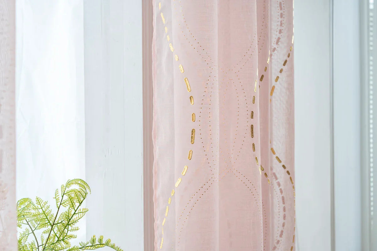 Cortina Estampada 3D Dourada-Linha Ondulada Cor-de-Rosa 140x260CM-Individual - BOD HOME