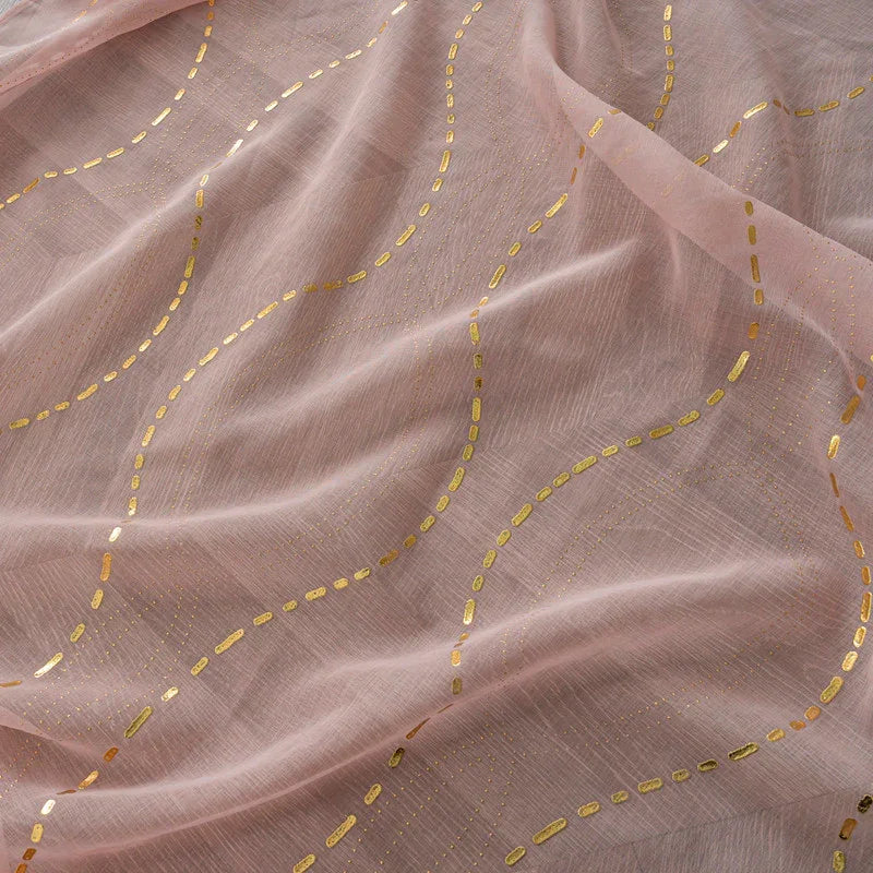 Cortina Estampada 3D Dourada-Linha Ondulada Cor-de-Rosa 140x260CM-Individual - BOD HOME