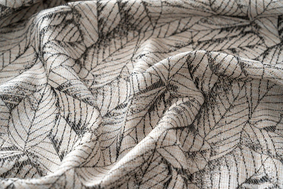 Cortina Jacquard Bege com Folhas em Linho Grosso 140x260cm-Individual - BOD HOME