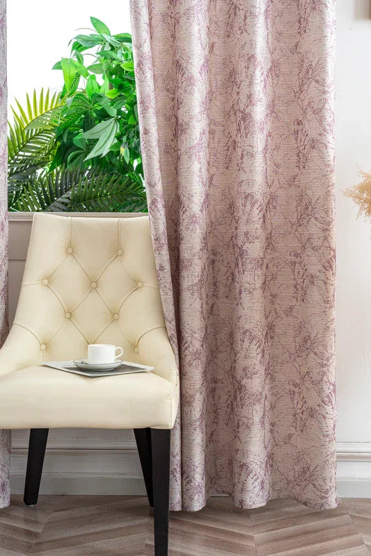 Cortina Jacquard Cor de Rosa com Borboletas em Linho Grosso 140x260cm-Individual - BOD HOME