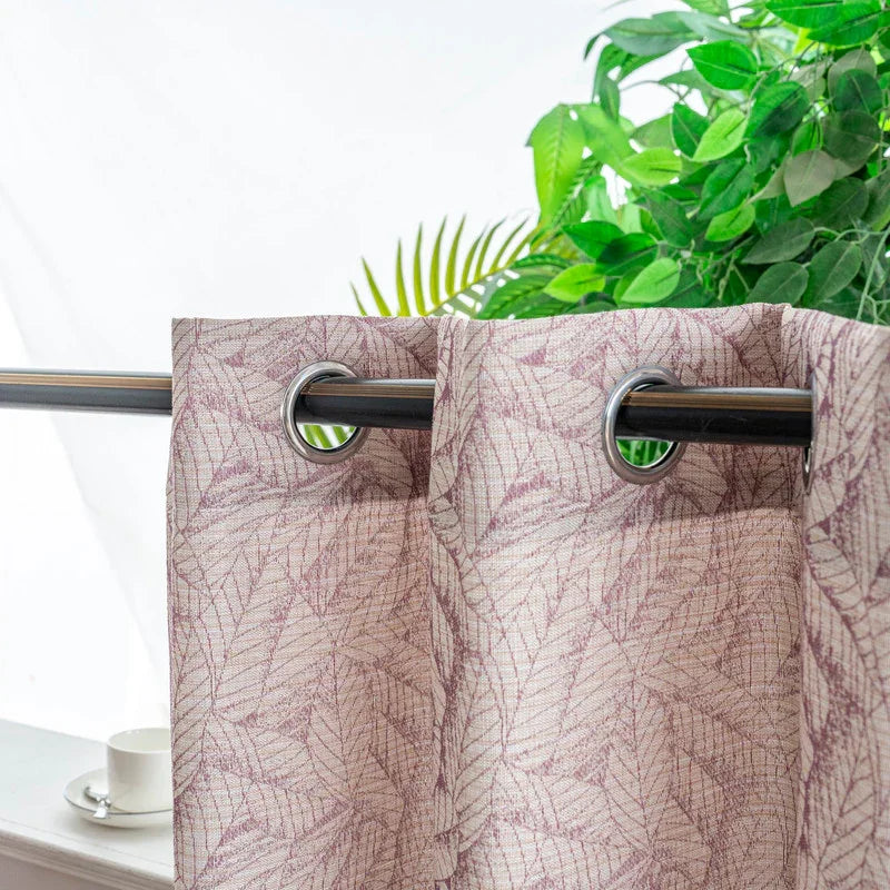Cortina Jacquard Rosa com Folhas em Linho Grosso 140x260cm-Individual - BOD HOME