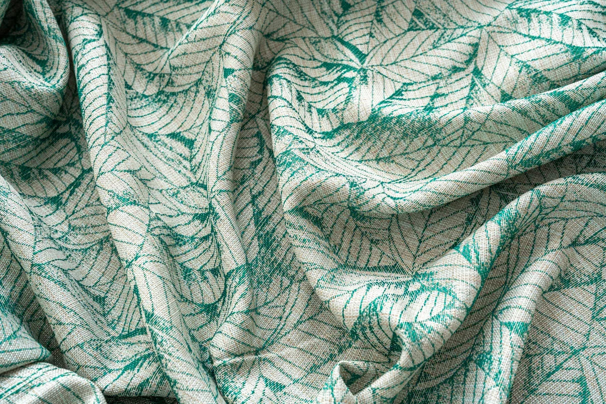 Cortina Jacquard Verde com Folhas em Linho Grosso 140x260cm-Individual - BOD HOME