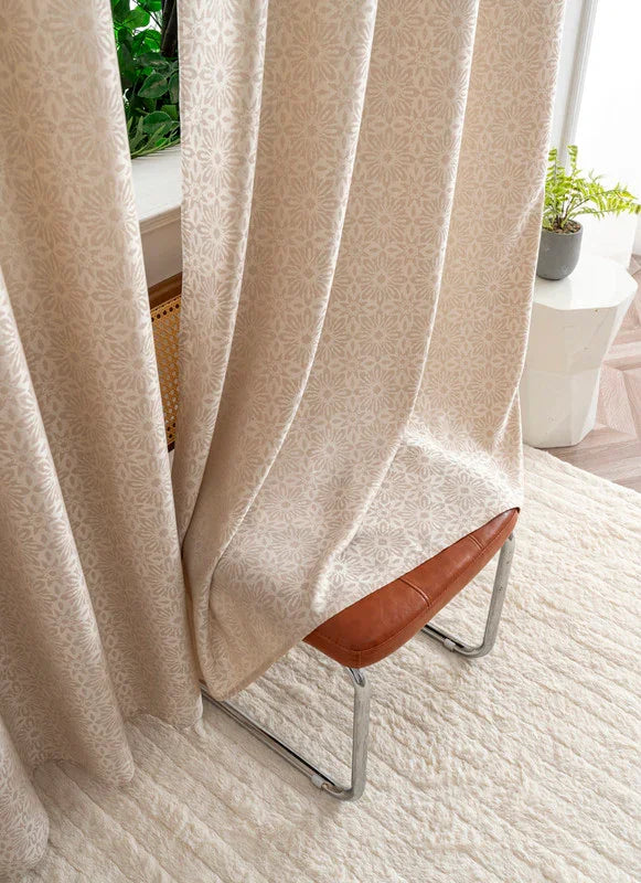 Cortina Opaca Jacquard Flores Bege 140x260CM-Individual - BOD HOME