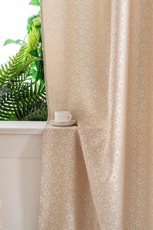 Cortina Opaca Jacquard Flores Bege 140x260CM-Individual - BOD HOME