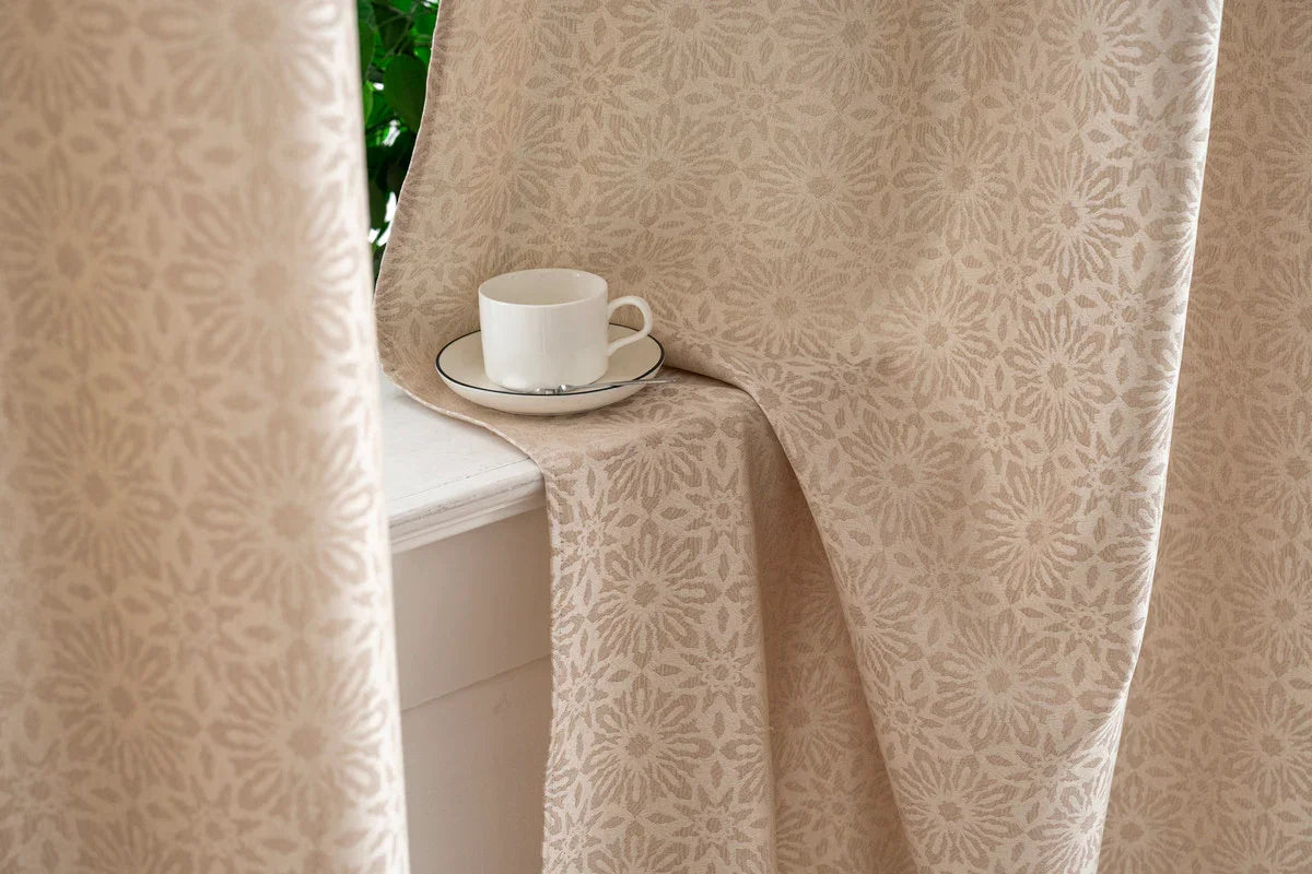 Cortina Opaca Jacquard Flores Bege 140x260CM-Individual - BOD HOME