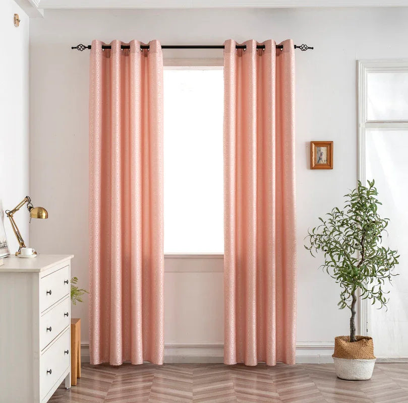 Cortina Opaca Jacquard Flores Cor-de-Rosa 140x260CM-Individual - BOD HOME