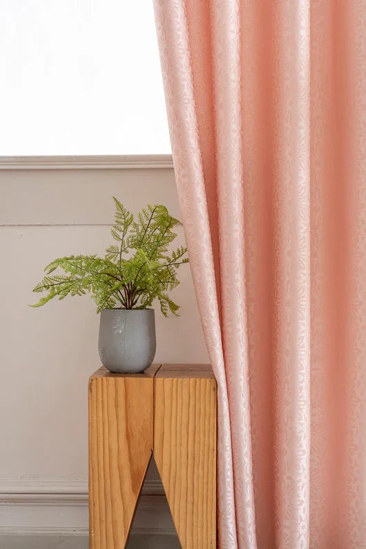 Cortina Opaca Jacquard Flores Cor-de-Rosa 140x260CM-Individual - BOD HOME