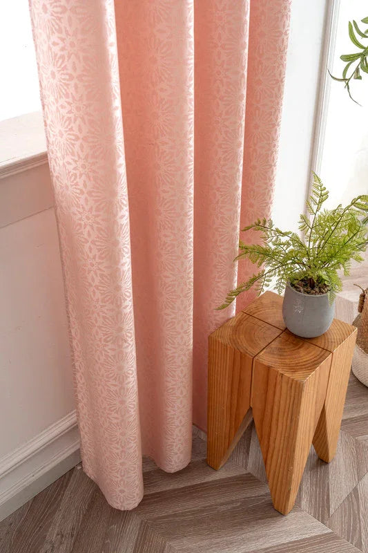 Cortina Opaca Jacquard Flores Cor-de-Rosa 140x260CM-Individual - BOD HOME