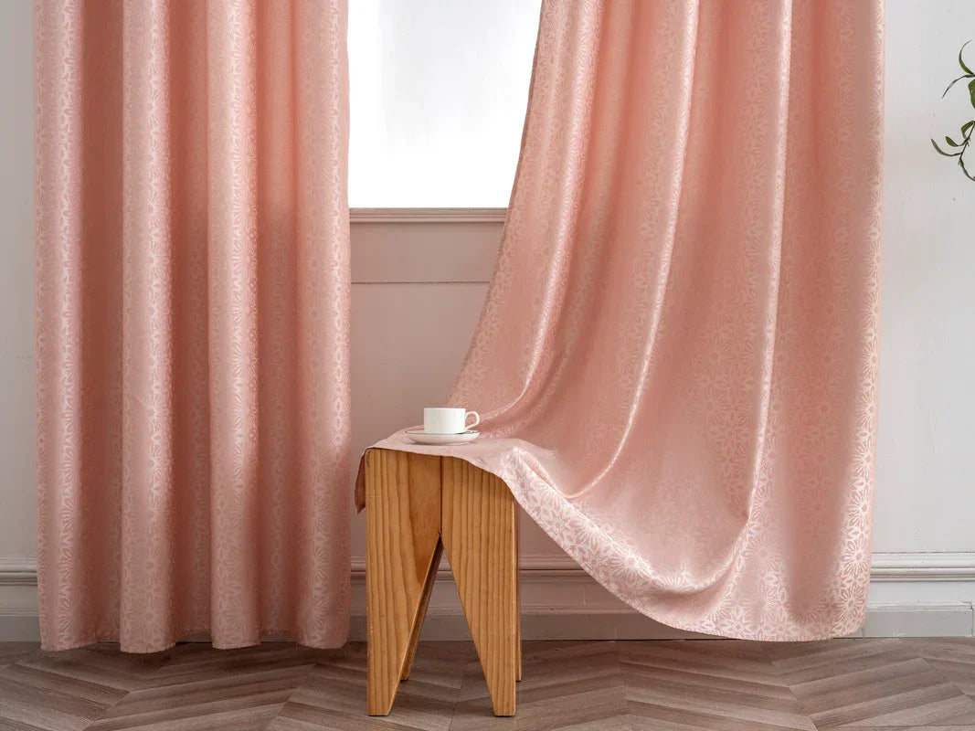 Cortina Opaca Jacquard Flores Cor-de-Rosa 140x260CM-Individual - BOD HOME