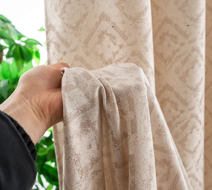 Cortina Opaca Jacquard Quadradas Bege 140x260CM-Individual - BOD HOME