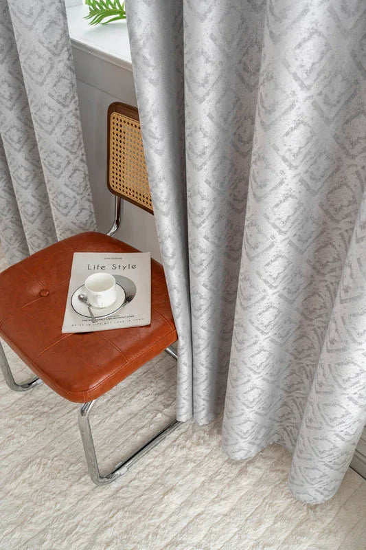 Cortina Opaca Jacquard Quadradas Cinza 140x260CM-Individual - BOD HOME