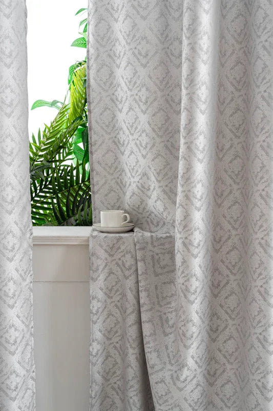 Cortina Opaca Jacquard Quadradas Cinza 140x260CM-Individual - BOD HOME