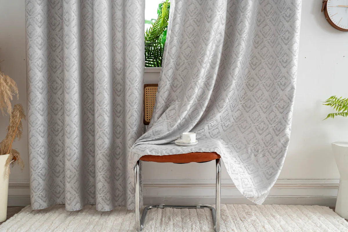 Cortina Opaca Jacquard Quadradas Cinza 140x260CM-Individual - BOD HOME
