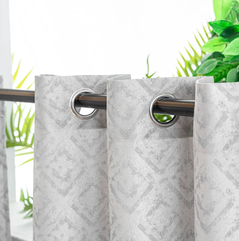 Cortina Opaca Jacquard Quadradas Cinza 140x260CM-Individual - BOD HOME