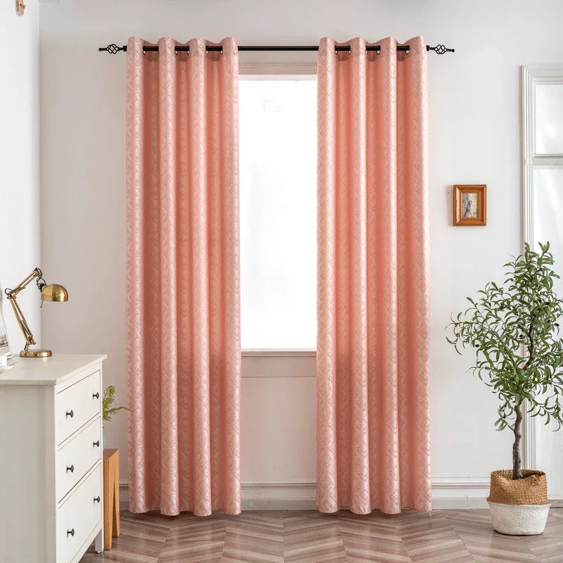 Cortina Opaca Jacquard Quadradas Cor-de-Rosa 140x260CM-Individual - BOD HOME