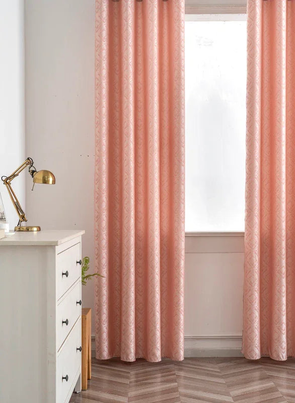 Cortina Opaca Jacquard Quadradas Cor-de-Rosa 140x260CM-Individual - BOD HOME