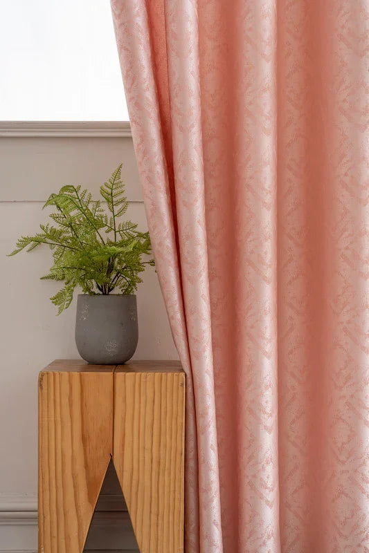 Cortina Opaca Jacquard Quadradas Cor-de-Rosa 140x260CM-Individual - BOD HOME