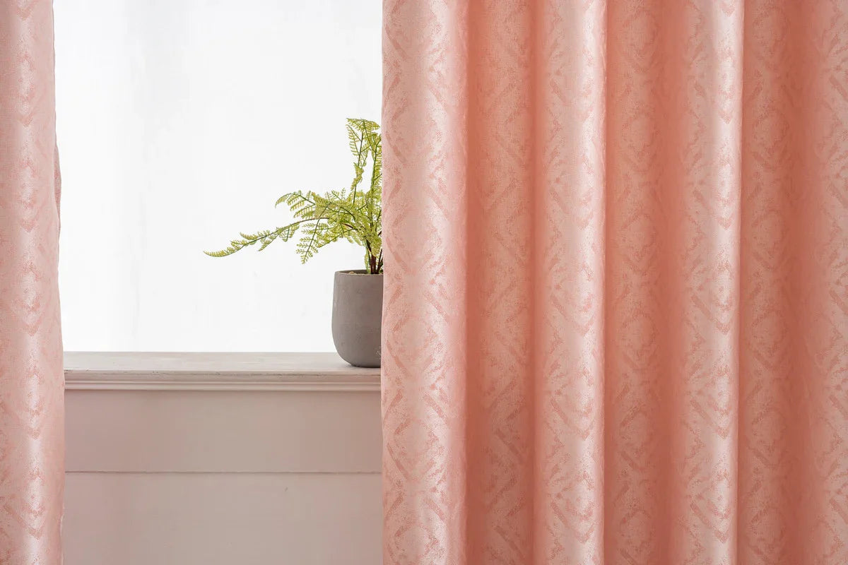 Cortina Opaca Jacquard Quadradas Cor-de-Rosa 140x260CM-Individual - BOD HOME