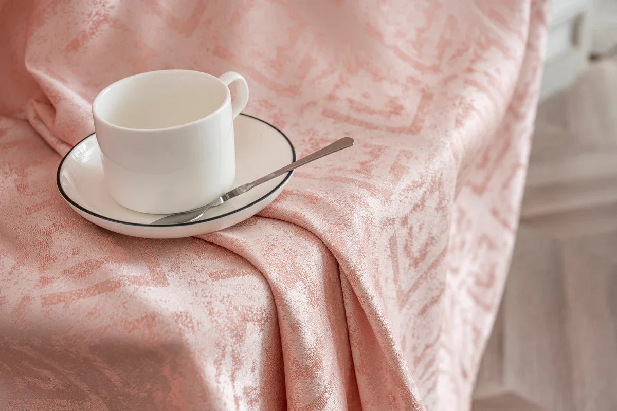Cortina Opaca Jacquard Quadradas Cor-de-Rosa 140x260CM-Individual - BOD HOME