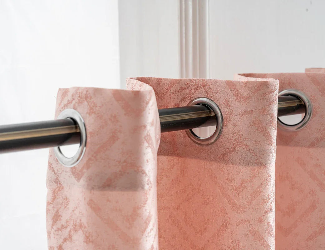 Cortina Opaca Jacquard Quadradas Cor-de-Rosa 140x260CM-Individual - BOD HOME