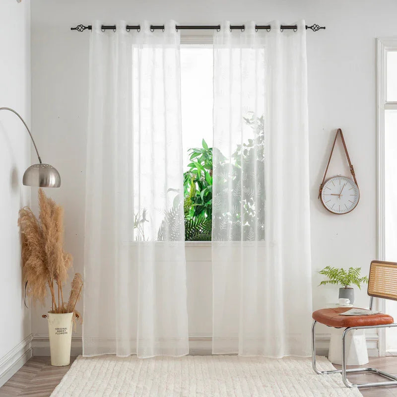 Cortina Estampada 3D Folhas Elegantes Branca 140x260CM-Individual - BOD HOME
