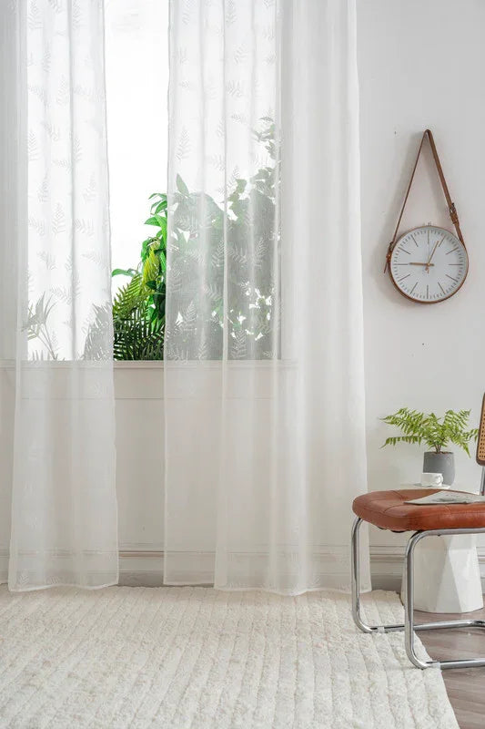 Cortina Estampada 3D Folhas Elegantes Branca 140x260CM-Individual - BOD HOME