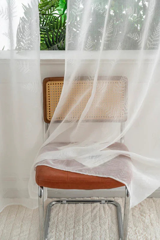 Cortina Estampada 3D Folhas Elegantes Branca 140x260CM-Individual - BOD HOME