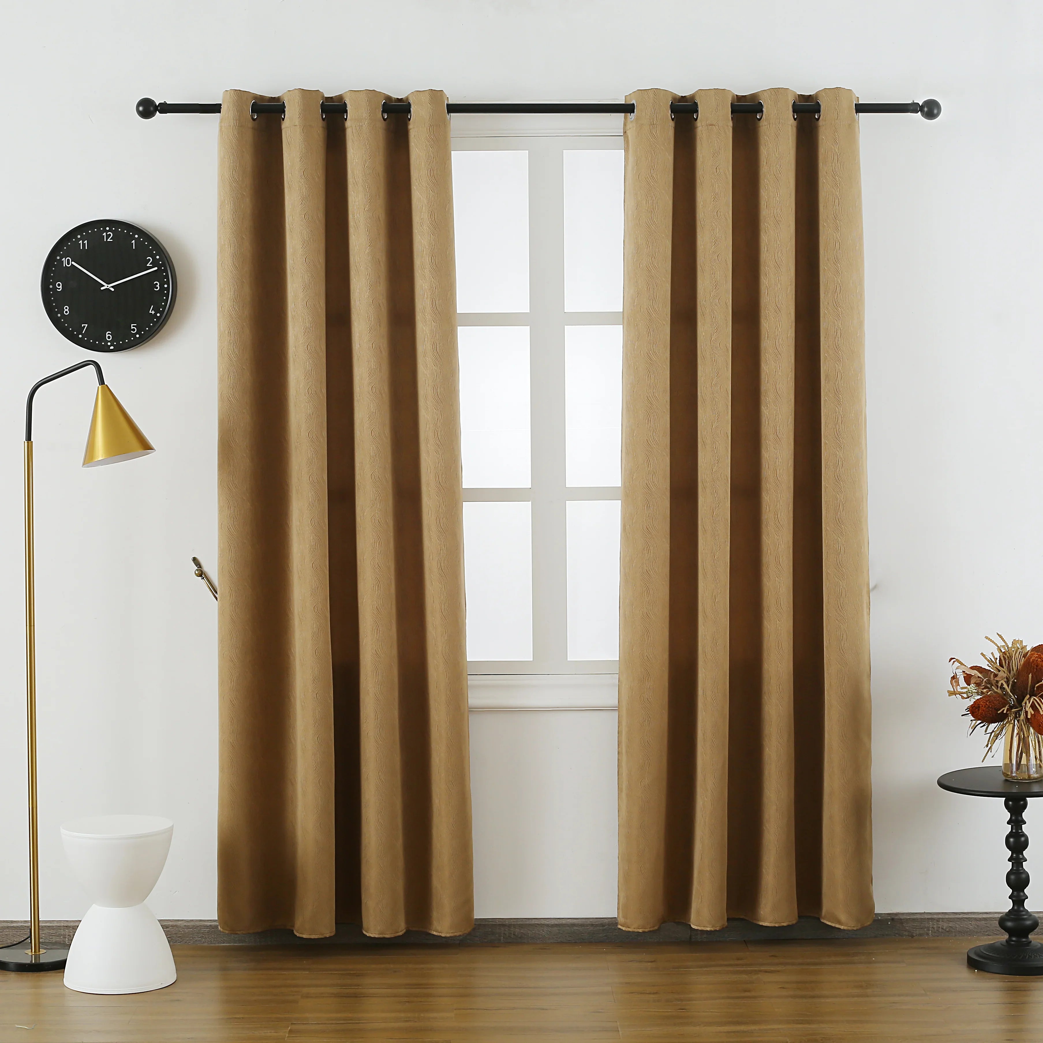 Cortina de Tela Delicada con Patrón de Ondas Marrones 140*260cm-Individual